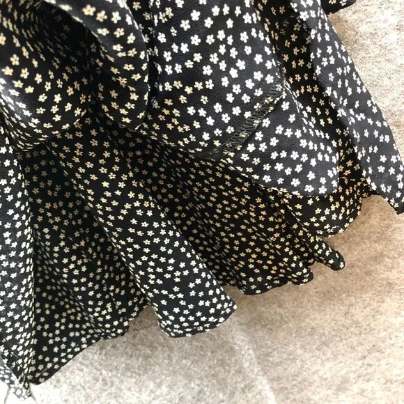 Reformation Long Sleeve Ditzy Floral Mini Dress‎ Size 8 Black White Ruffle Bib - Picture 8 of 10